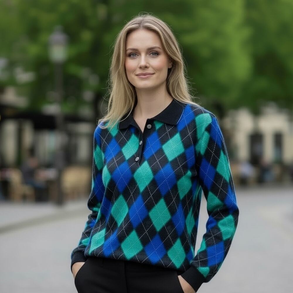 Vintage Harlequin Sweater Polo Argyle